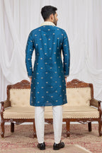 Steel Blue Art Silk Embroidered Kurta Pajama for Pakistani Groomsmen outfits