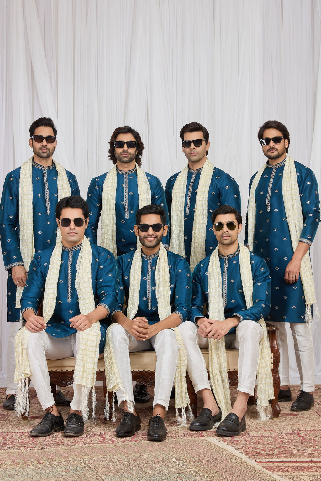 Steel Blue Art Silk Embroidered Kurta Pajama for Pakistani Groomsmen outfits