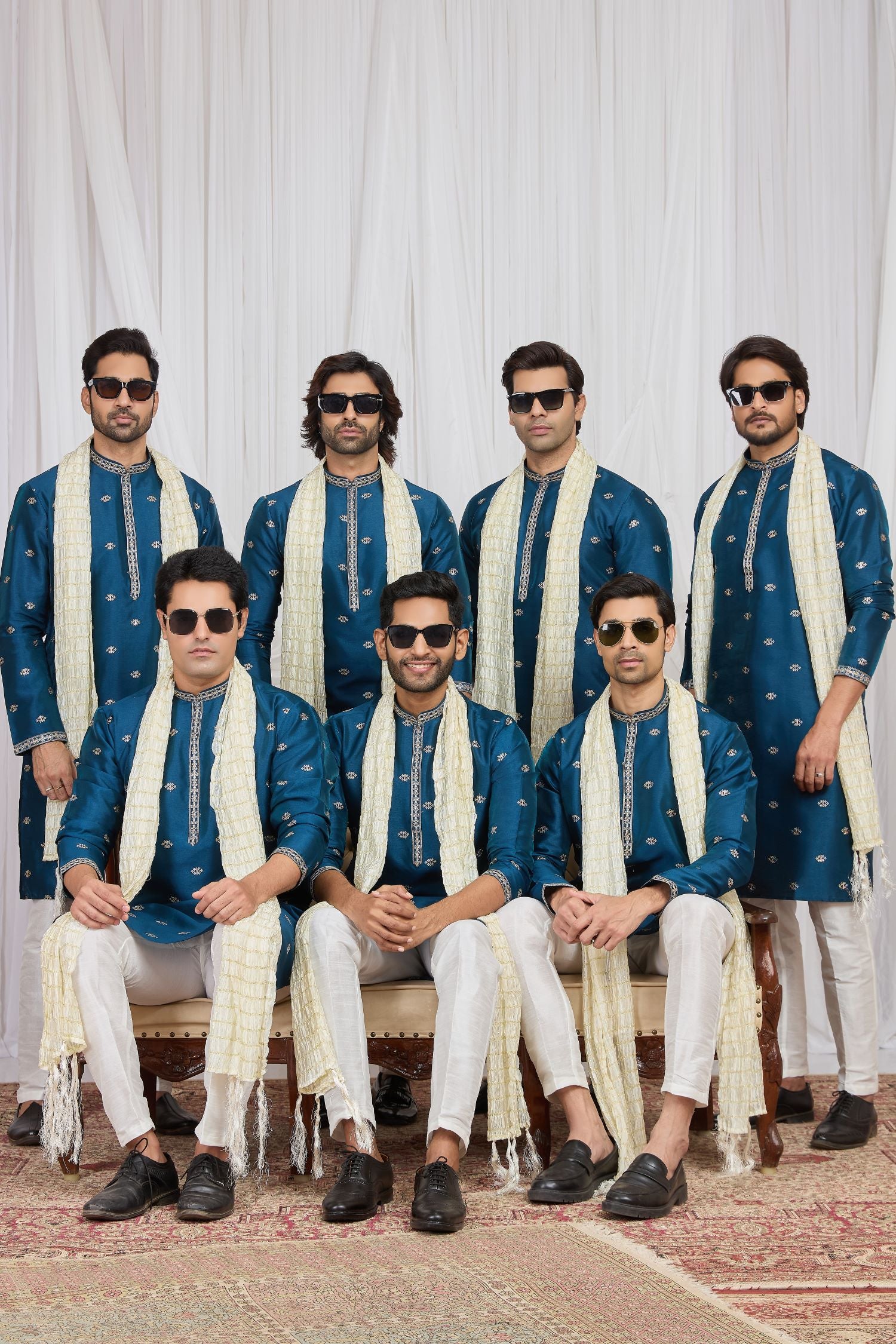 Steel Blue Art Silk Embroidered Kurta Pajama for Pakistani Groomsmen outfits