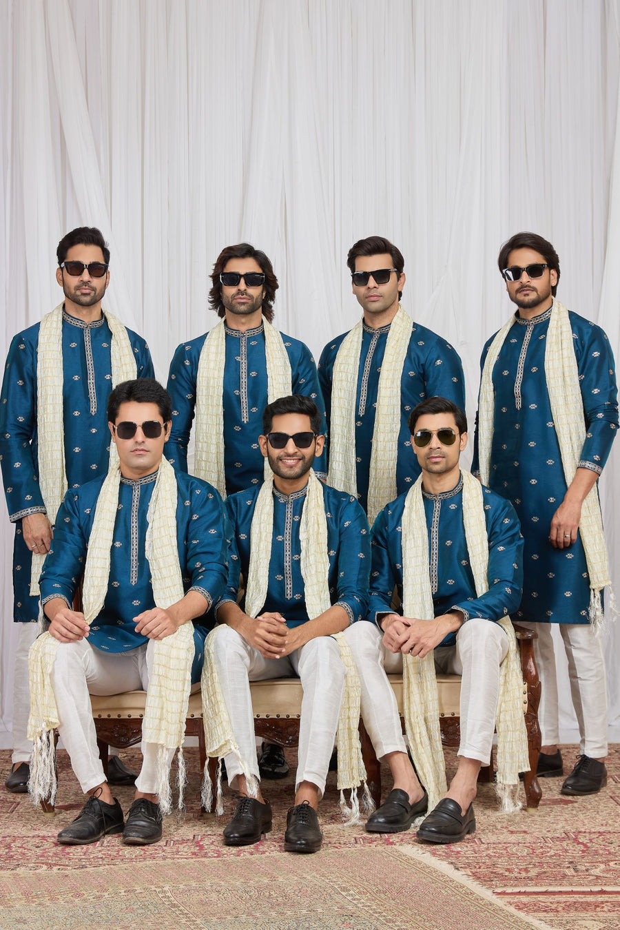 Steel Blue Art Silk Embroidered Kurta Pajama for Pakistani Groomsmen outfits