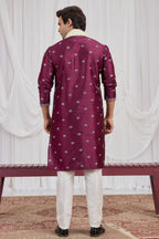 Burgundy Art Silk Kurta Pajama for Groomsmen Outfits Indian Wedding