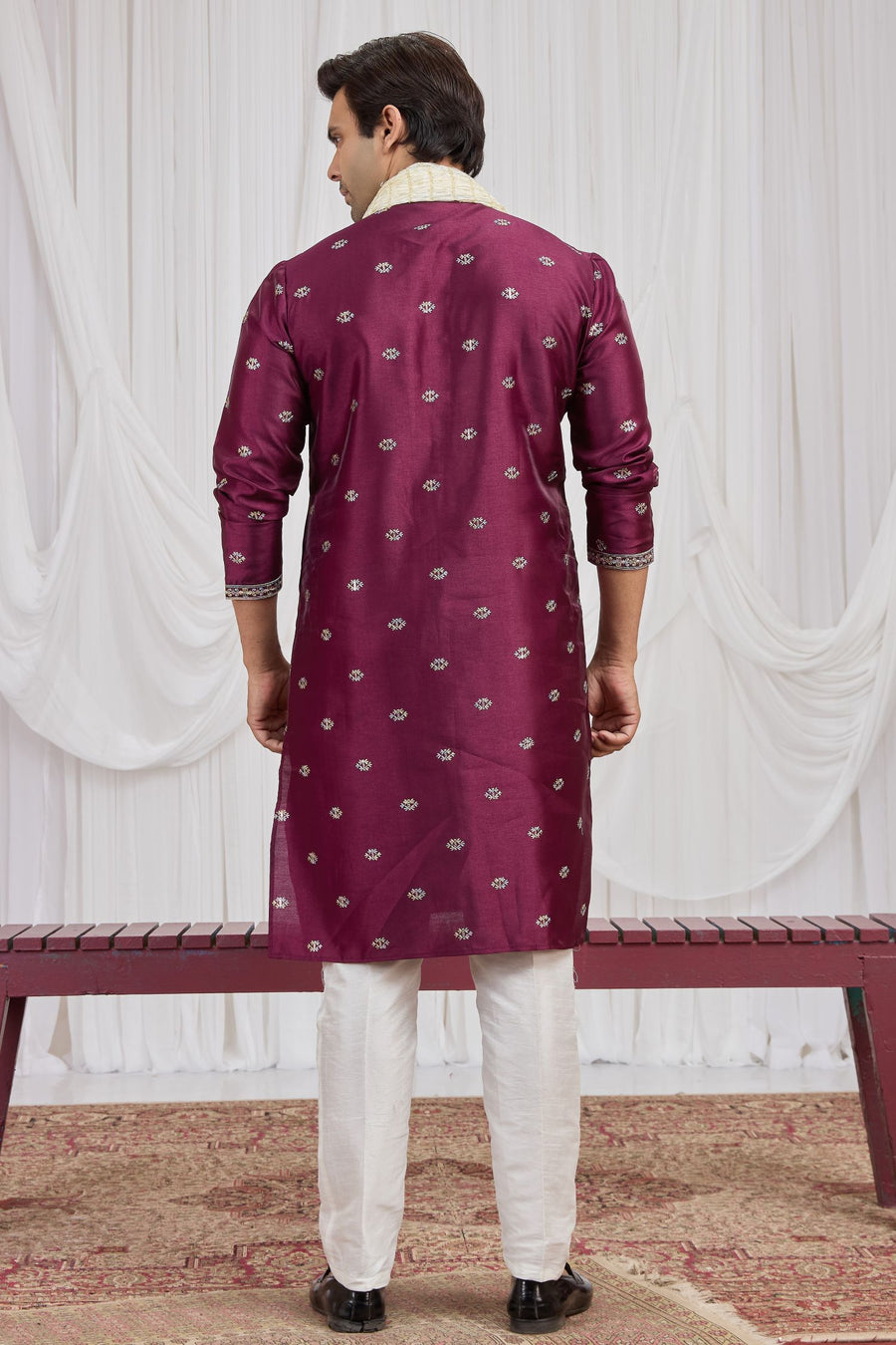 Burgundy Art Silk Kurta Pajama for Groomsmen Outfits Indian Wedding
