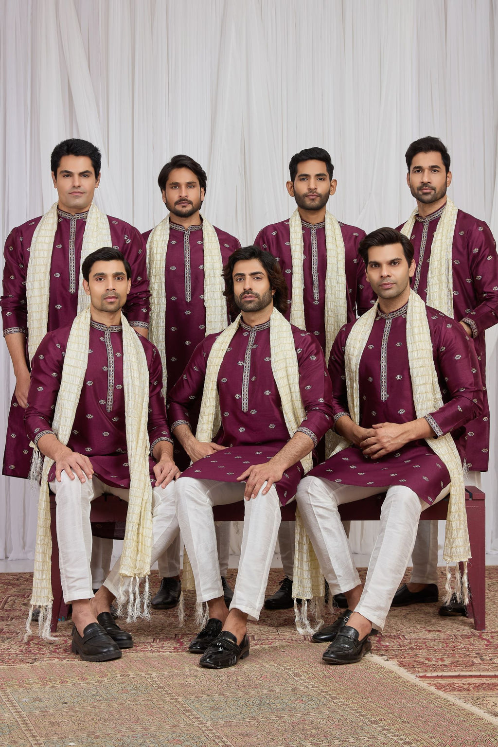 Burgundy Art Silk Kurta Pajama for Groomsmen Outfits Indian Wedding