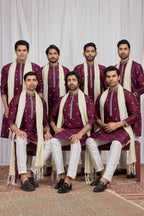 Burgundy Art Silk Kurta Pajama for Groomsmen Outfits Indian Wedding