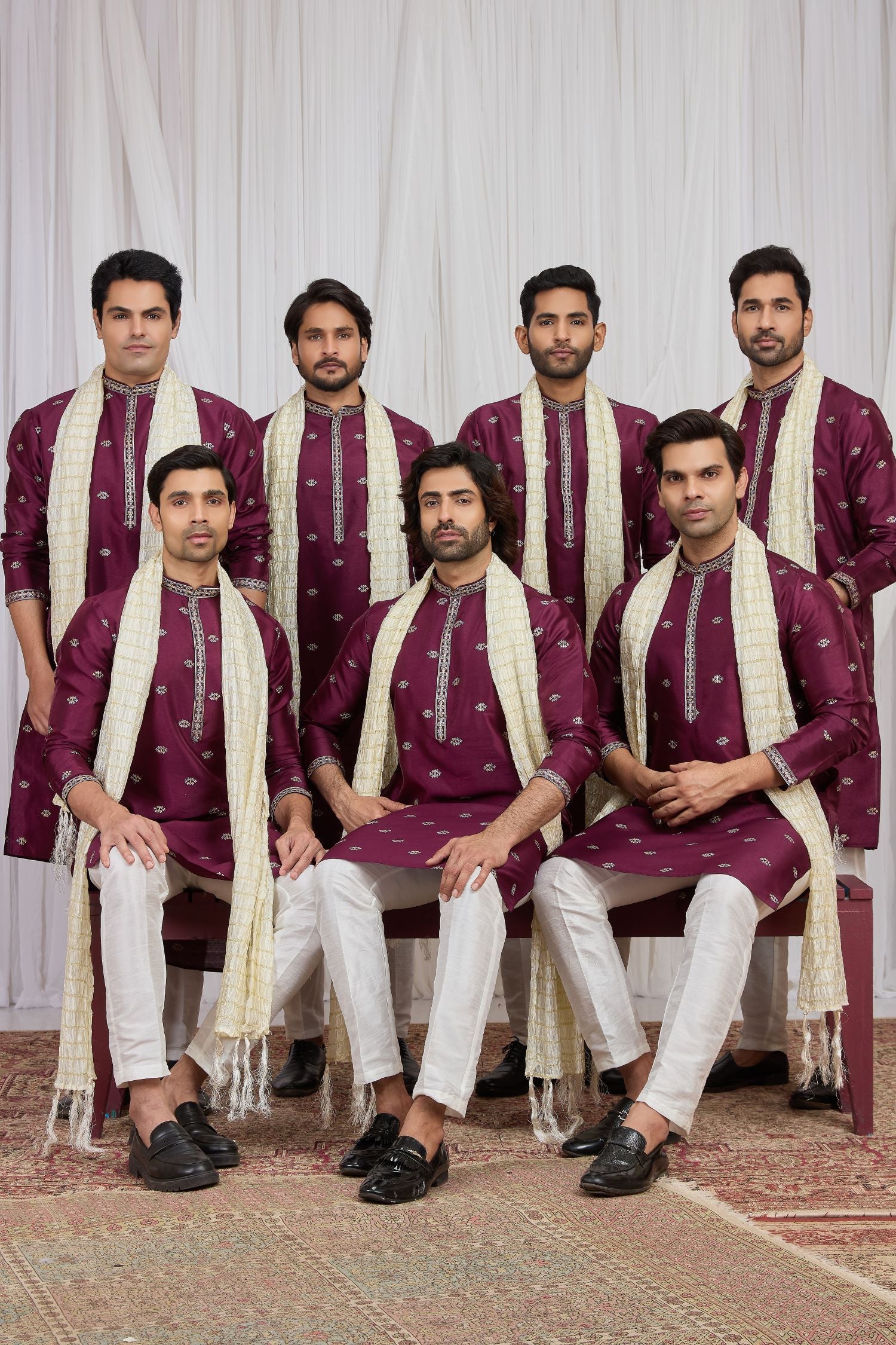 Burgundy Art Silk Kurta Pajama for Groomsmen Outfits Indian Wedding