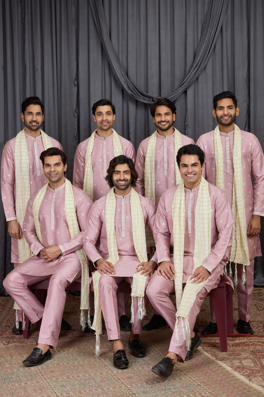 Pastel Pink Art Silk Embroidery Kurta Pajama Silk Kurtas for Groomsmen