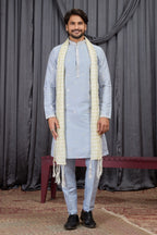 Light Sky Blue Art Silk Kurta Pajama for Indian Groomsmen Outfits