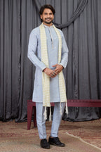 Light Sky Blue Art Silk Kurta Pajama for Indian Groomsmen Outfits
