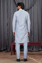 Light Sky Blue Art Silk Kurta Pajama for Indian Groomsmen Outfits