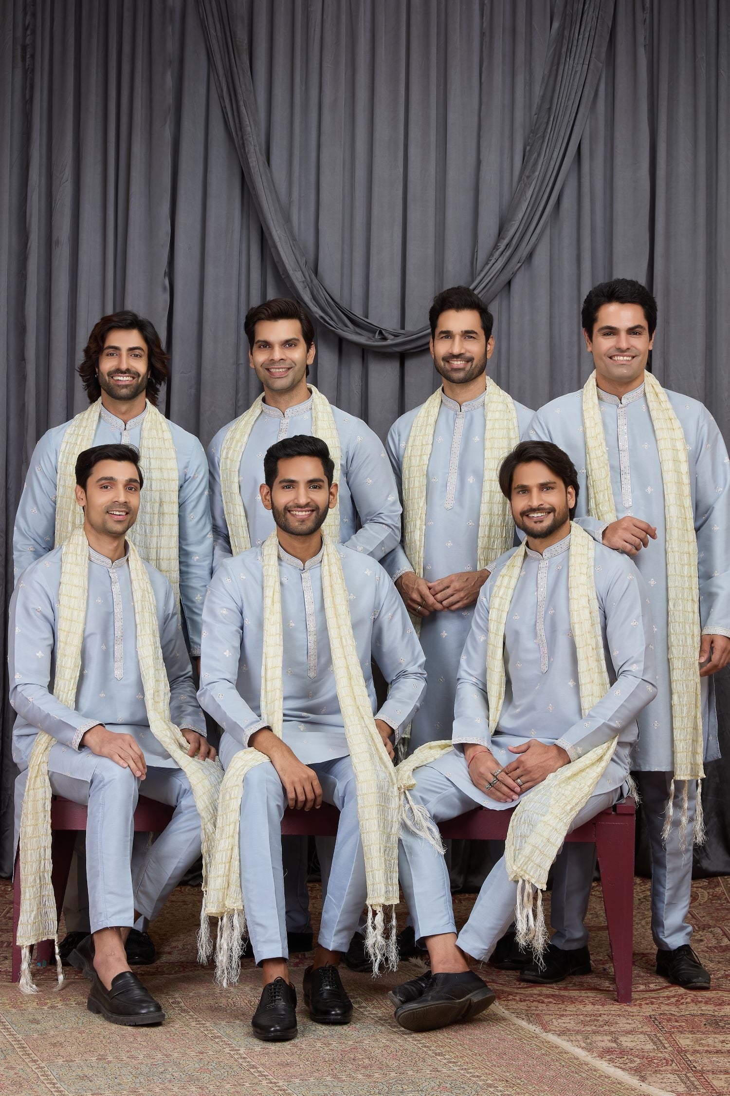Light Sky Blue Art Silk Kurta Pajama for Indian Groomsmen Outfits