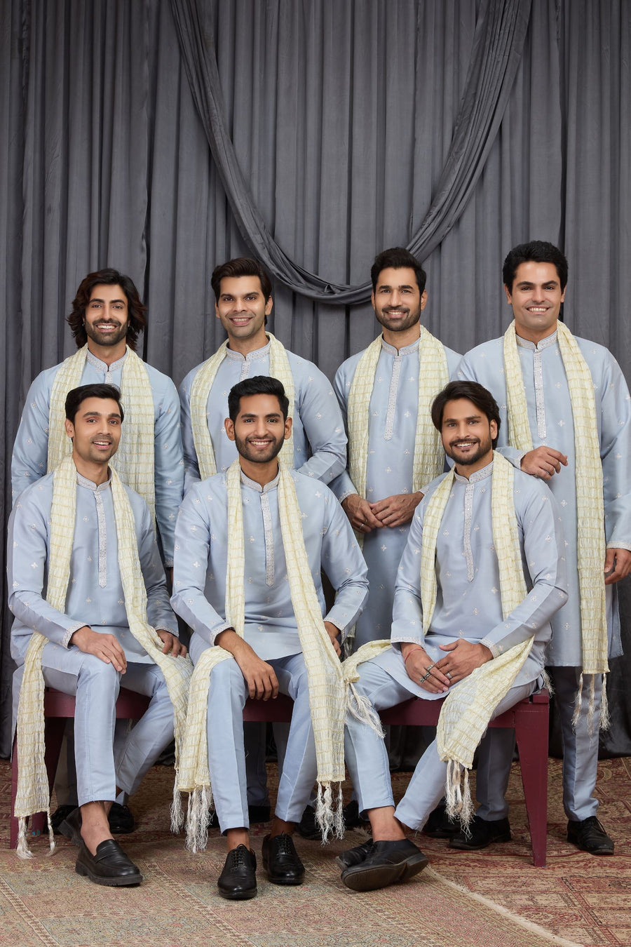 Light Sky Blue Art Silk Kurta Pajama for Indian Groomsmen Outfits