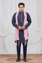 Light Navy Blue Art Silk Kurta Pajama for Indian Groomsmen Attire