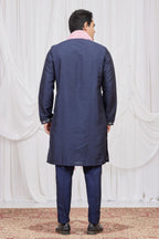 Light Navy Blue Art Silk Kurta Pajama for Indian Groomsmen Attire