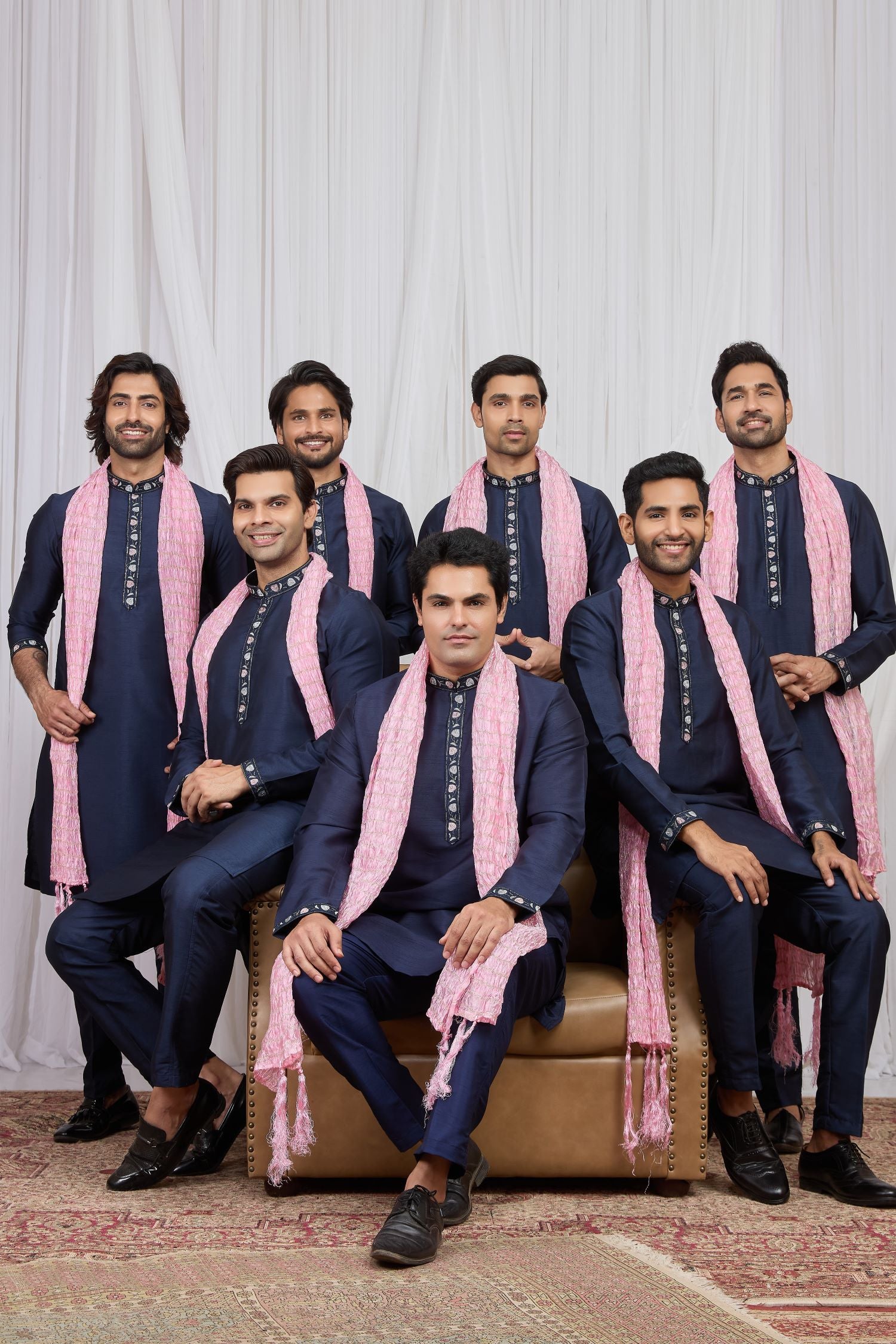 Light Navy Blue Art Silk Kurta Pajama for Indian Groomsmen Attire