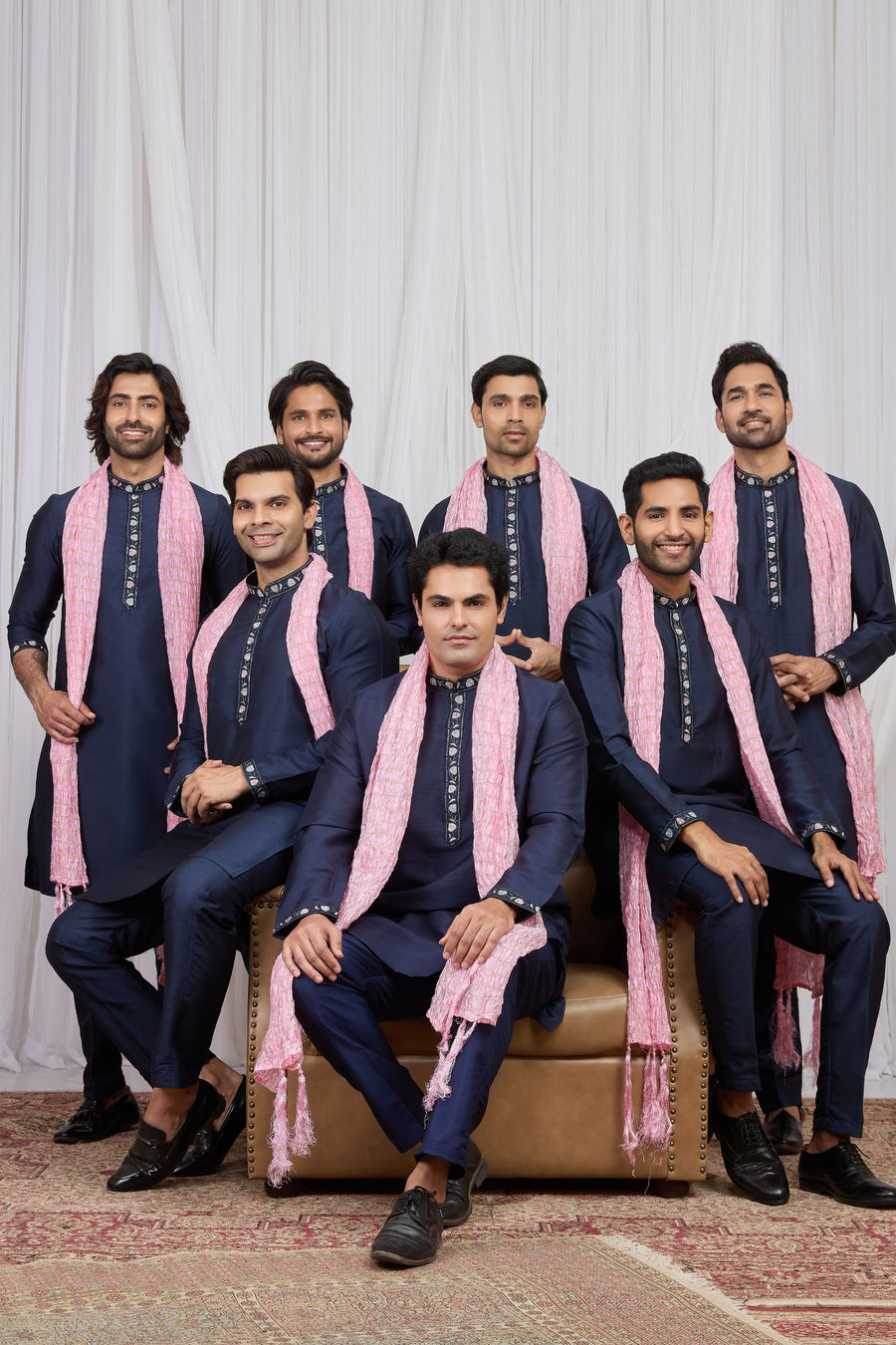 Light Navy Blue Art Silk Kurta Pajama for Indian Groomsmen Attire