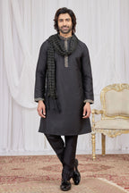 Bluish Black Art Silk Kurta Pajama for Groomsmen Outfits Indian Wedding