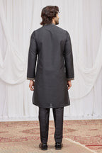 Bluish Black Art Silk Kurta Pajama for Groomsmen Outfits Indian Wedding