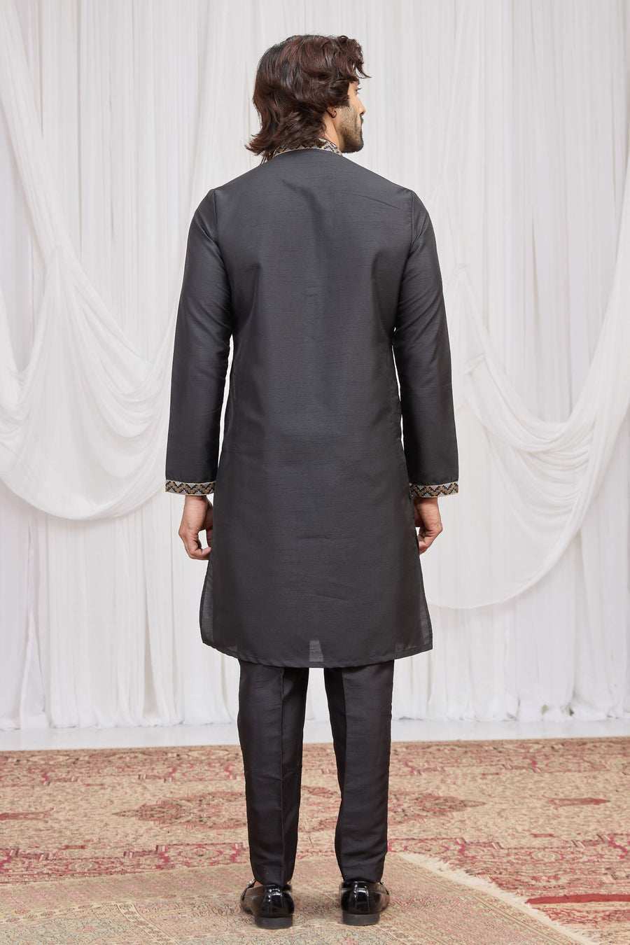 Bluish Black Art Silk Kurta Pajama for Groomsmen Outfits Indian Wedding