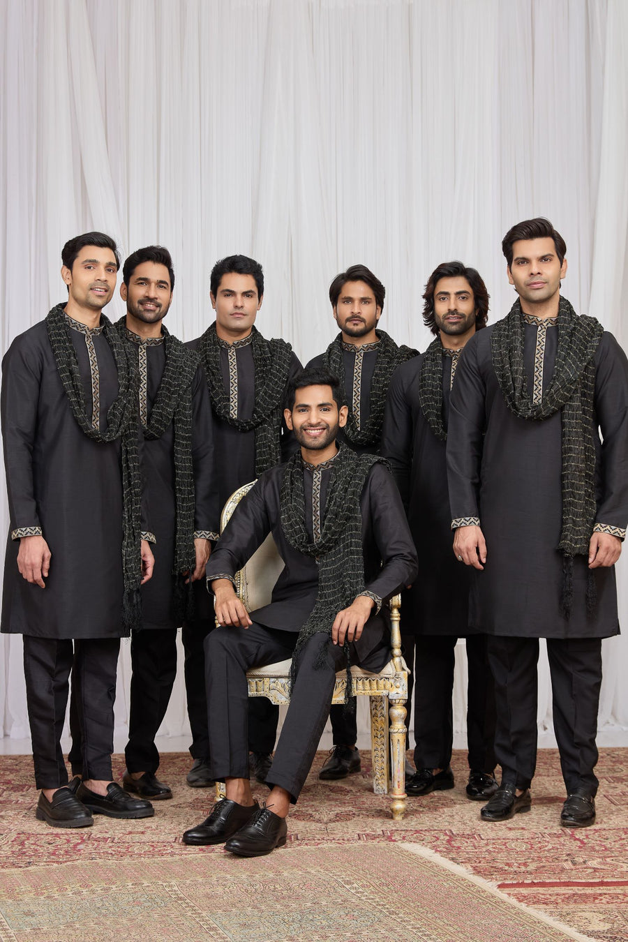 Bluish Black Art Silk Kurta Pajama for Groomsmen Outfits Indian Wedding