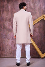Cream Art Silk Men's Indo Western Clothing with Zardozi Hand Work