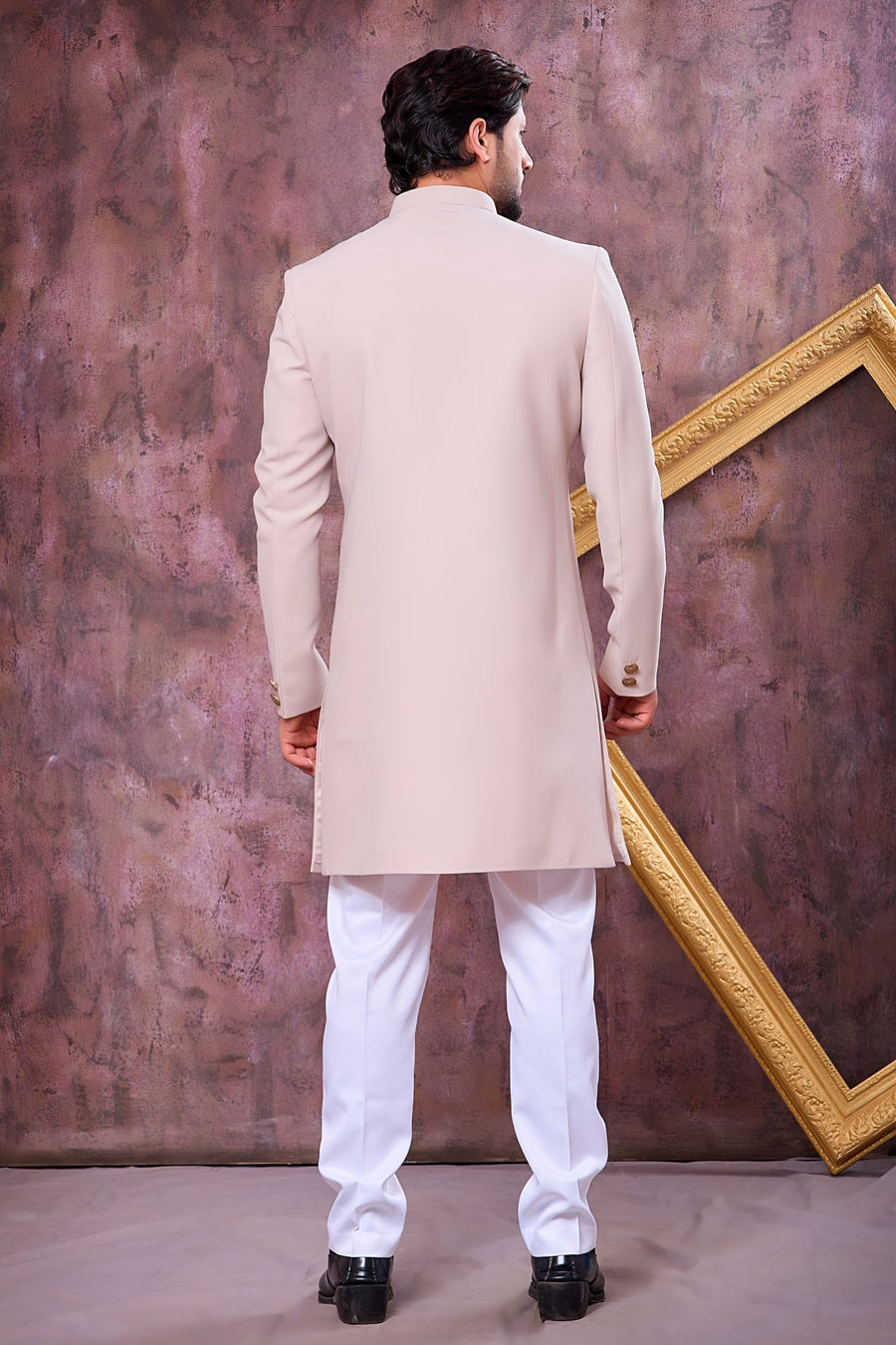Cream Art Silk Men's Indo Western Clothing with Zardozi Hand Work