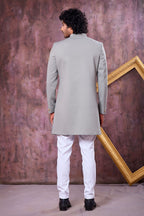 Dark Silver Art Silk Gents Indo Western with Zardozi Work