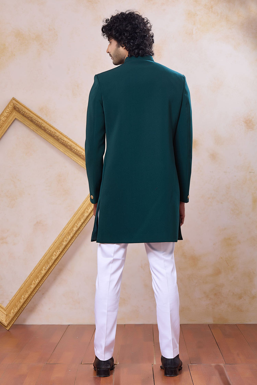 Teal Art Silk Indo Western Clothes for Men with Zardosi and Bead Work