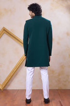 Teal Art Silk Indo Western Clothes for Men with Zardosi and Bead Work