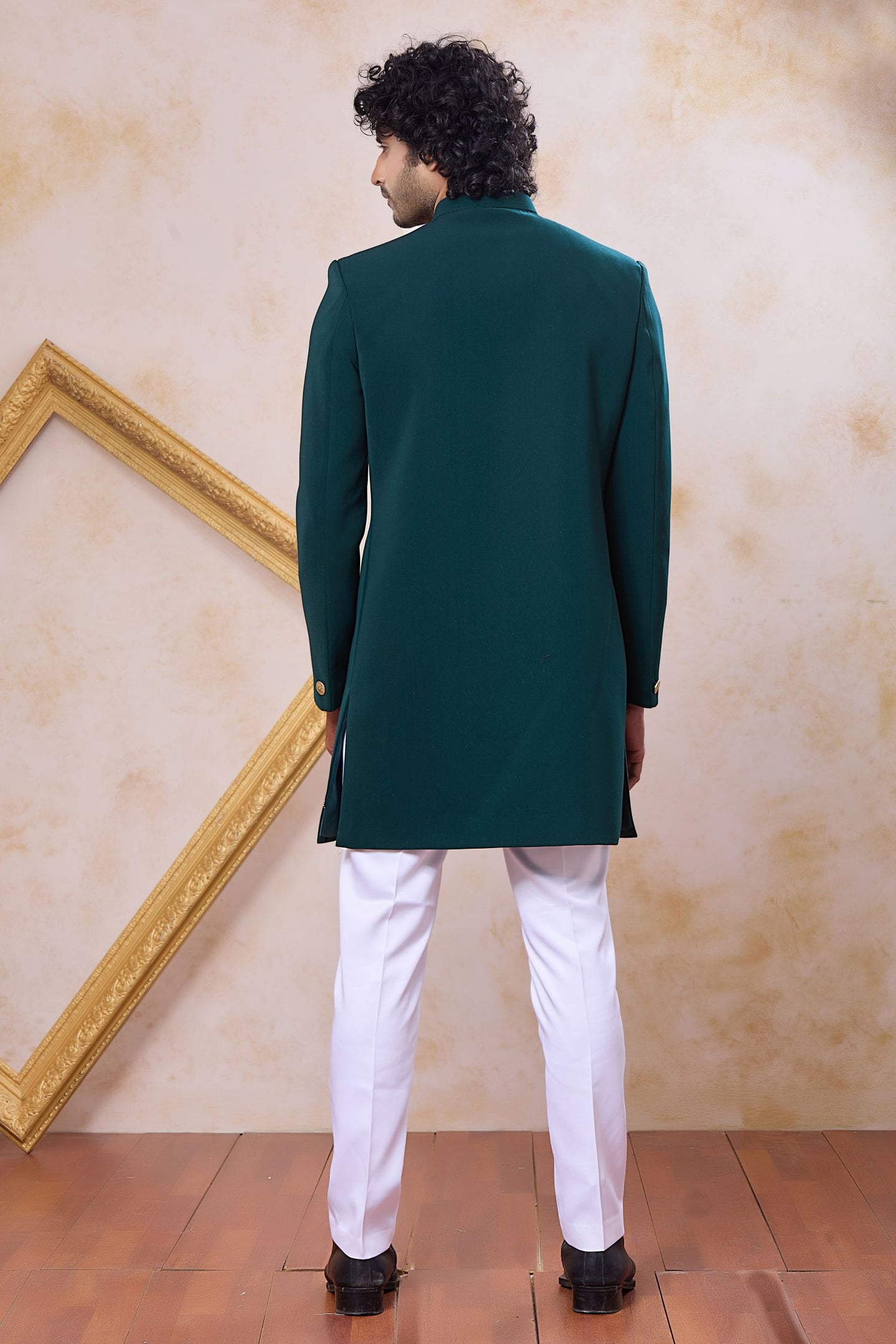 Teal Art Silk Indo Western Clothes for Men with Zardosi and Bead Work