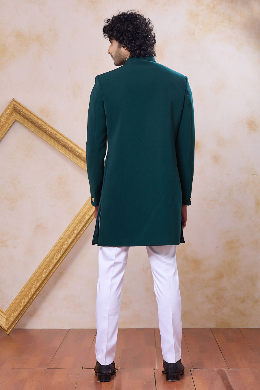 Teal Art Silk Indo Western Clothes for Men with Zardosi and Bead Work