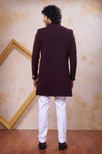 Plum Art Silk Zardosi and Bead Work Indo Western Outfits for Men