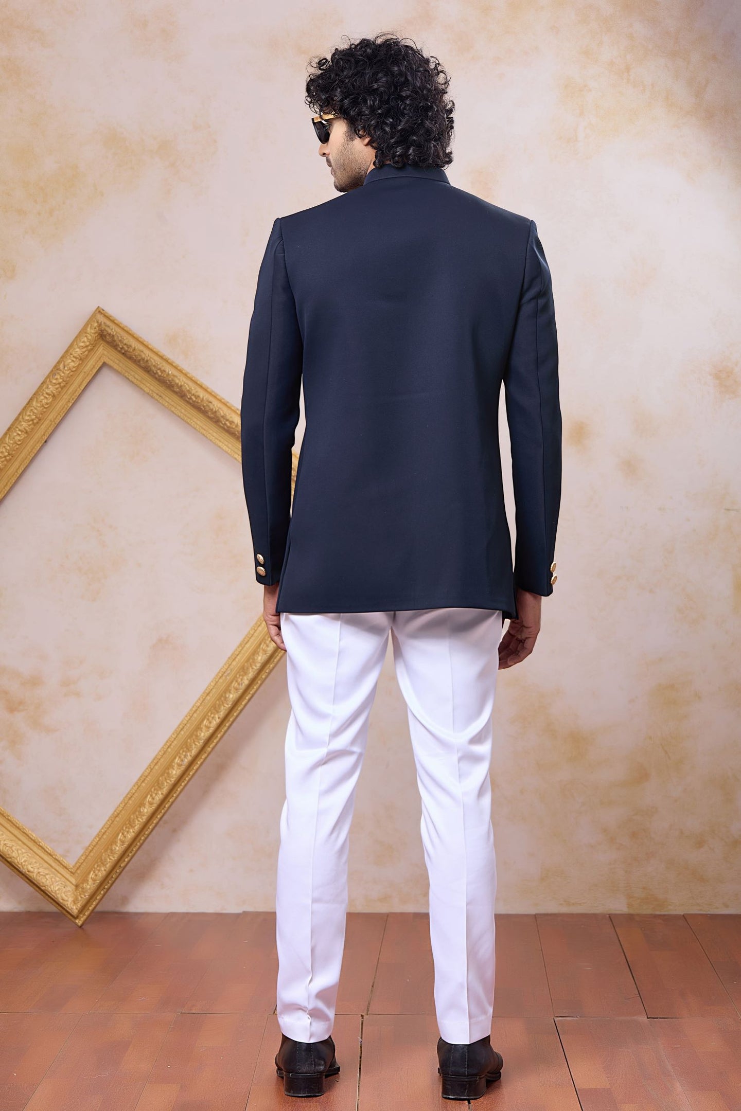 Dark Navy Art Silk Gents Indo Western with Zardosi and Bead Hand Work