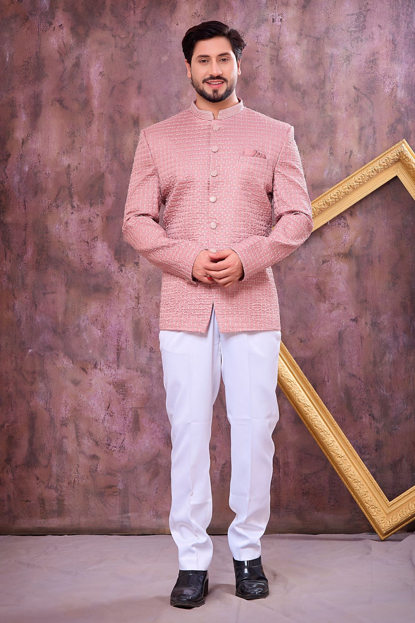 Rose Art Silk Jodhpuri Suit For Men & Pant with Thread Embroidery Work