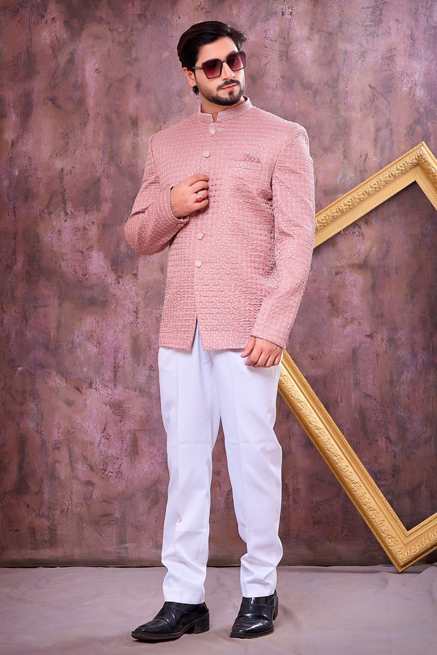 Rose Art Silk Jodhpuri Suit For Men & Pant with Thread Embroidery Work
