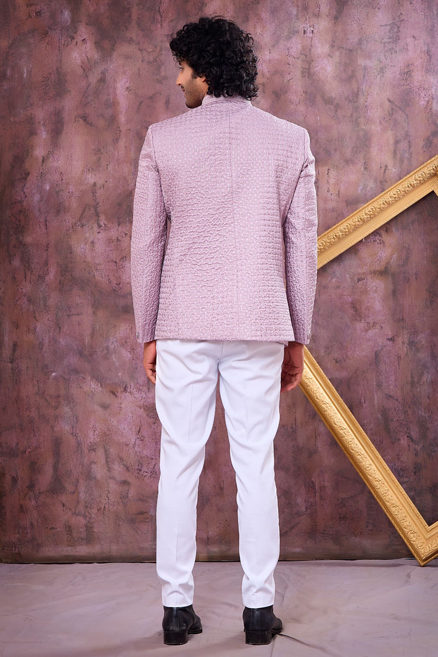 Lavender Art Silk Jodhpuri Bandhgala Suit & Pant with Thread Embroidery Work