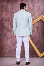 Firozi Art Silk Jodhpuri Suit For Men & Pant with Thread Embroidery Work
