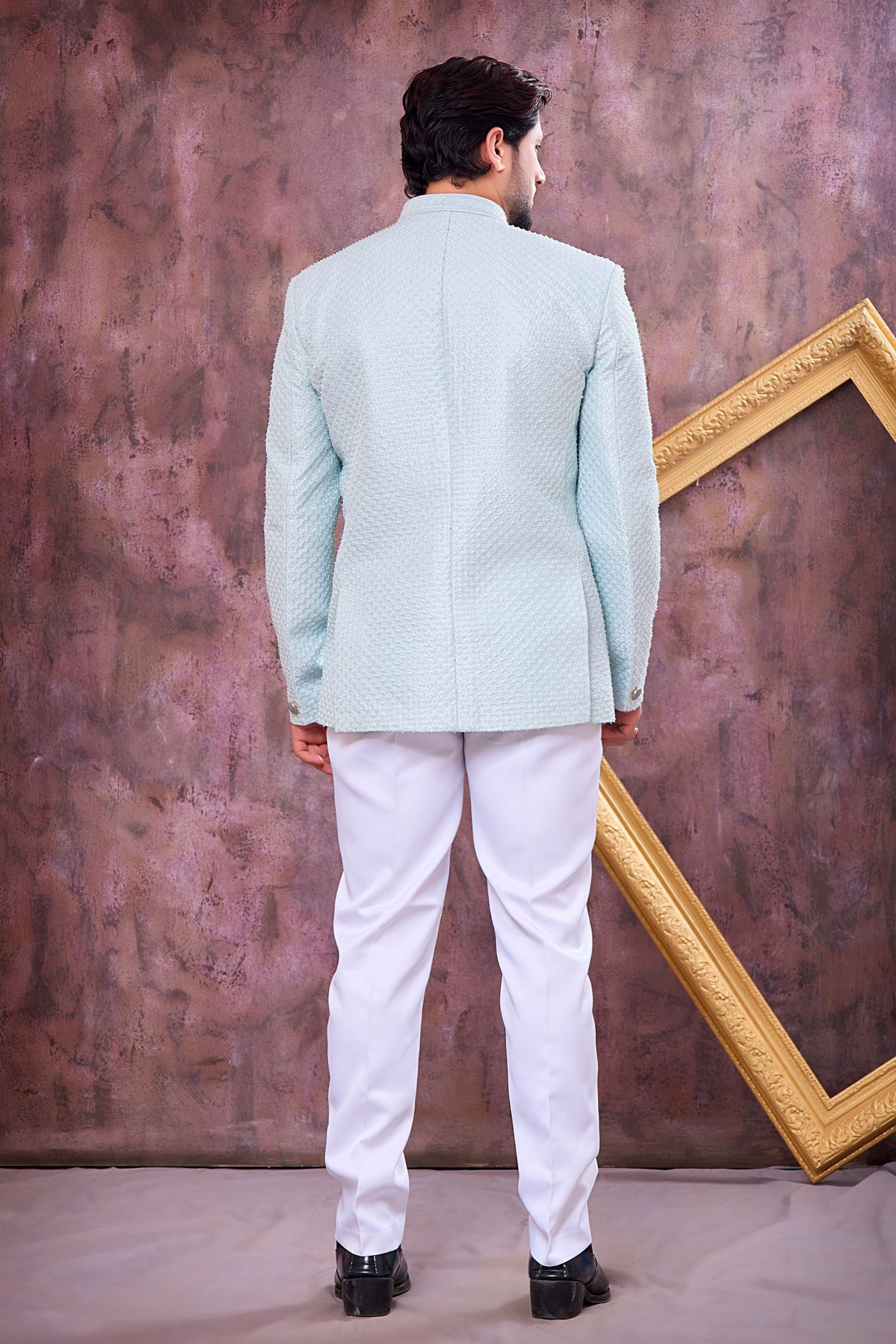 Firozi Art Silk Jodhpuri Suit For Men & Pant with Thread Embroidery Work