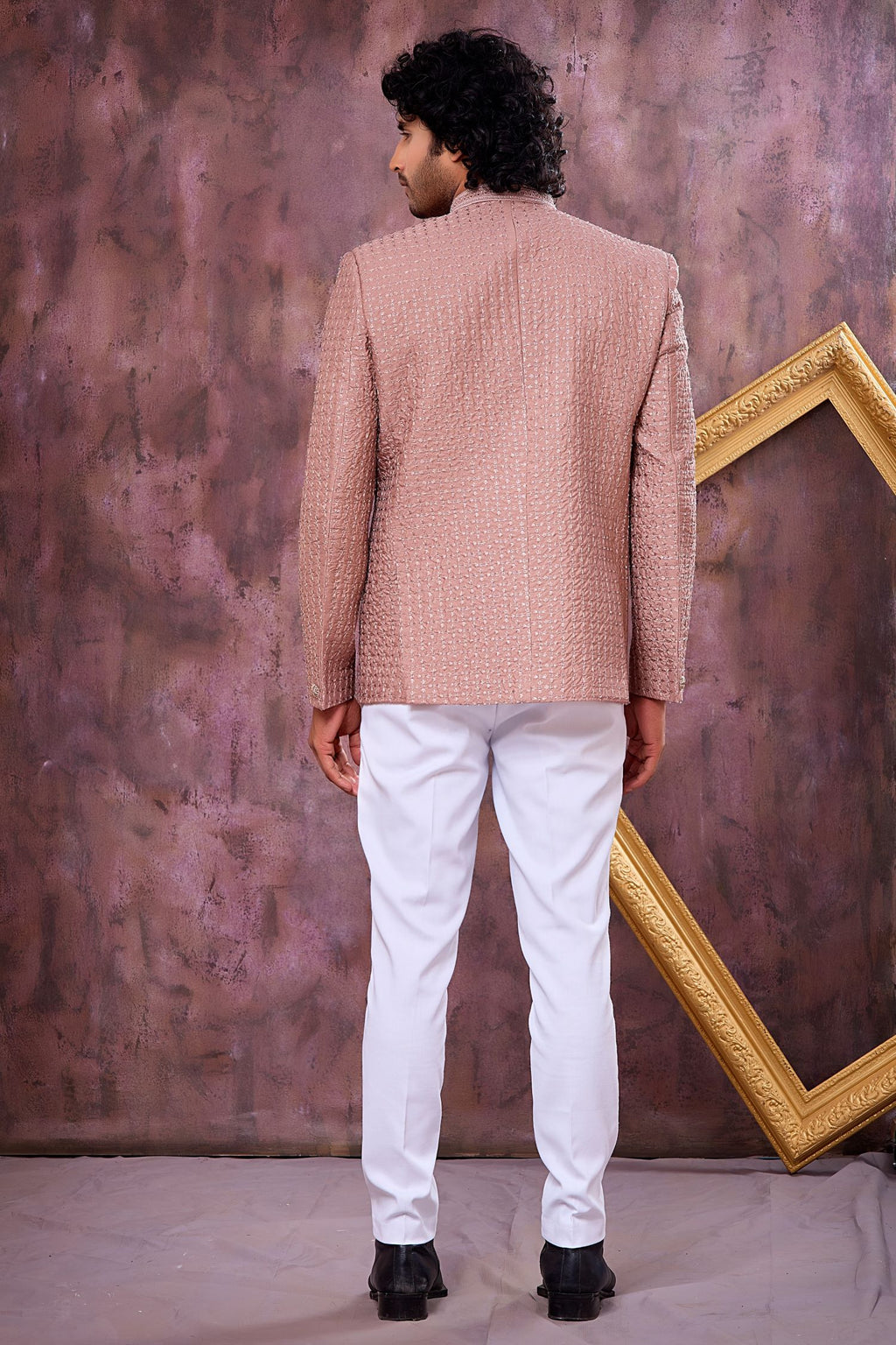 Dark Rose Art Silk Suit For Men Jodhpuri & Pant with Thread Embroidery Work