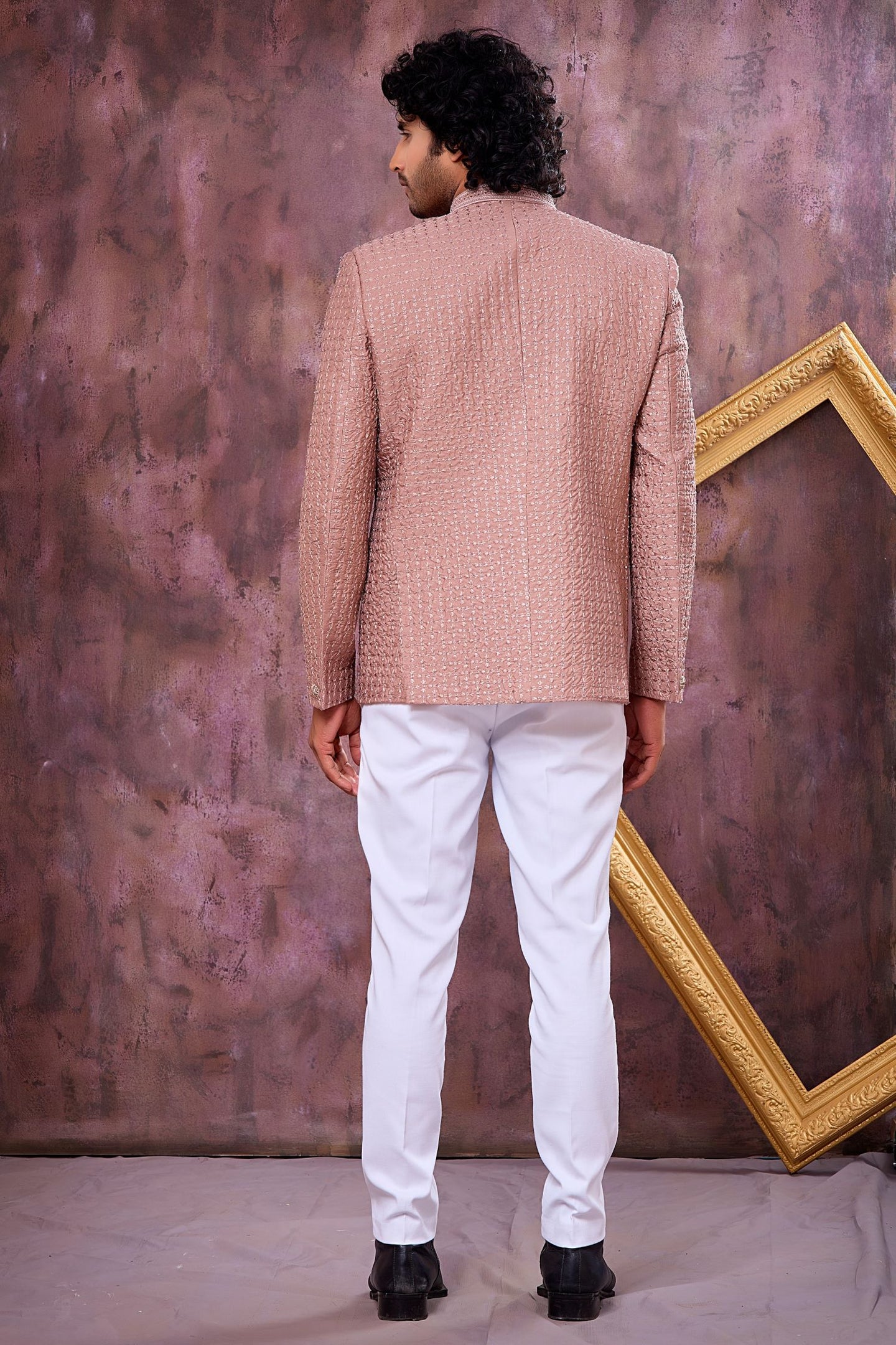 Dark Rose Art Silk Suit For Men Jodhpuri & Pant with Thread Embroidery Work