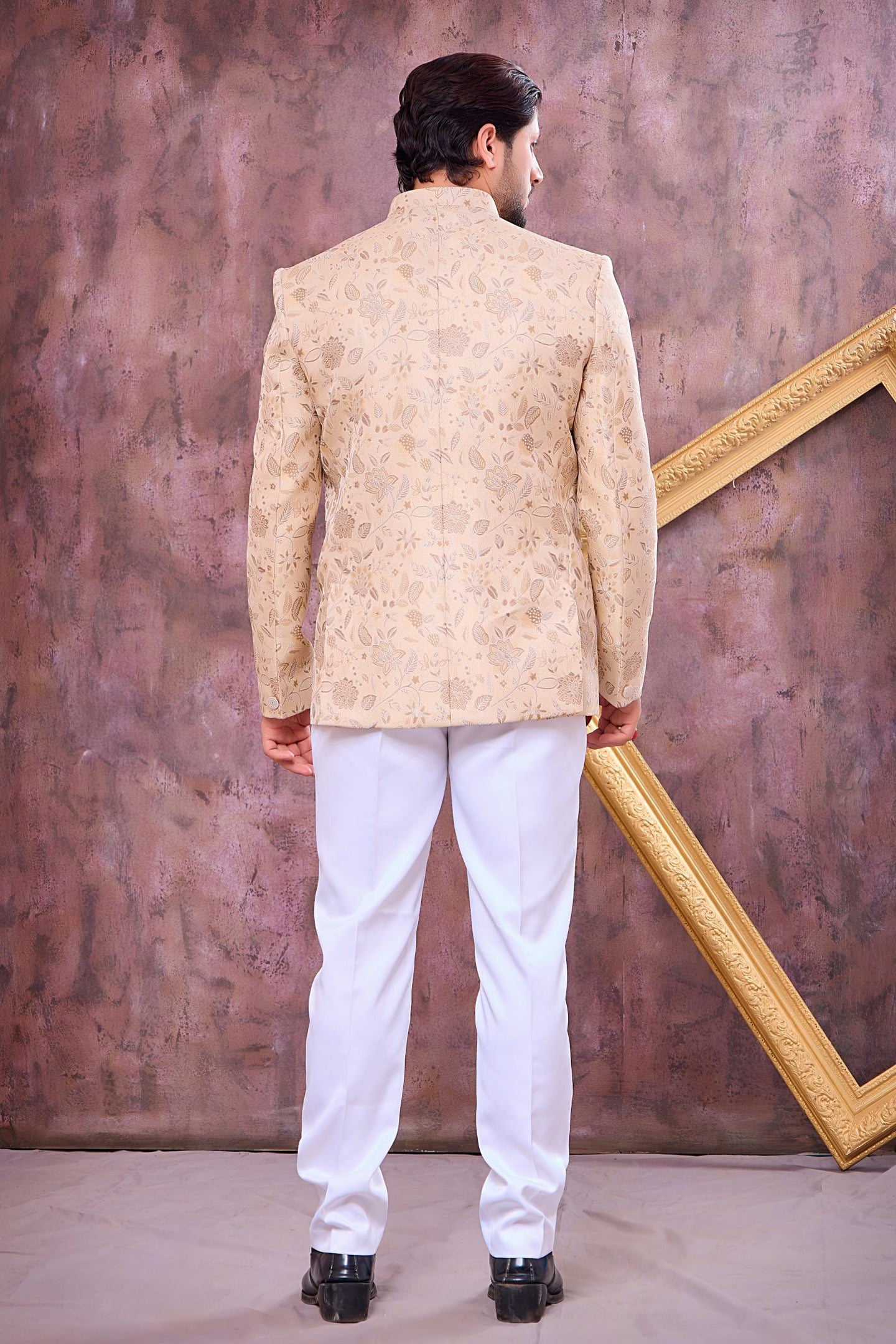 Cream Art Silk Weaving Work Jodhpuri Male Suit & Pant