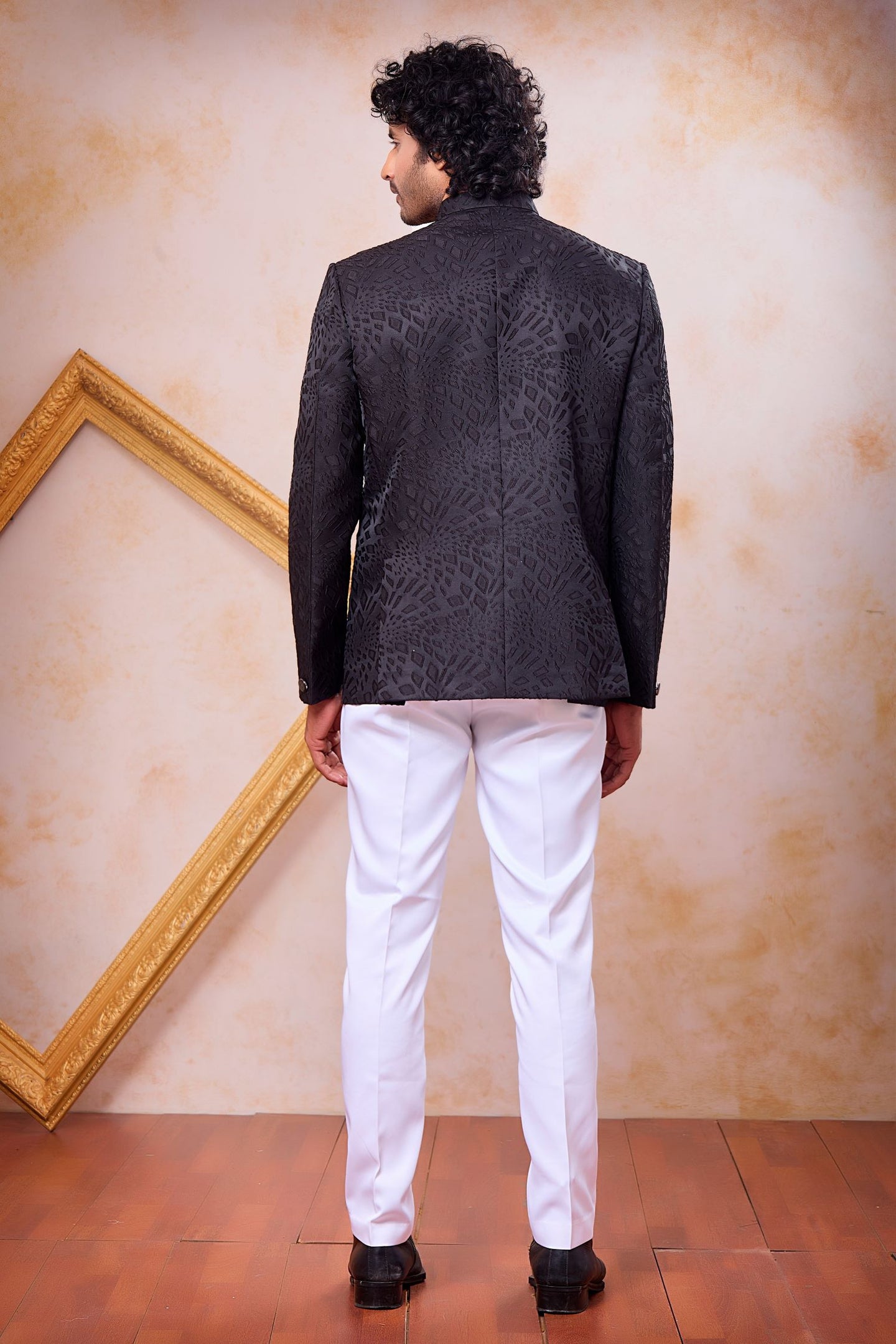 Black Art Silk Weave Work Jodhpuri For Men & Pant