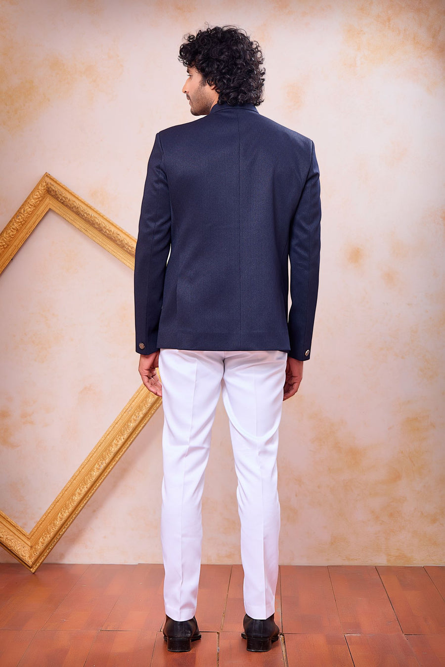 Navy Blue Art Silk Plain Jodhpuri Suit For Men & Pant