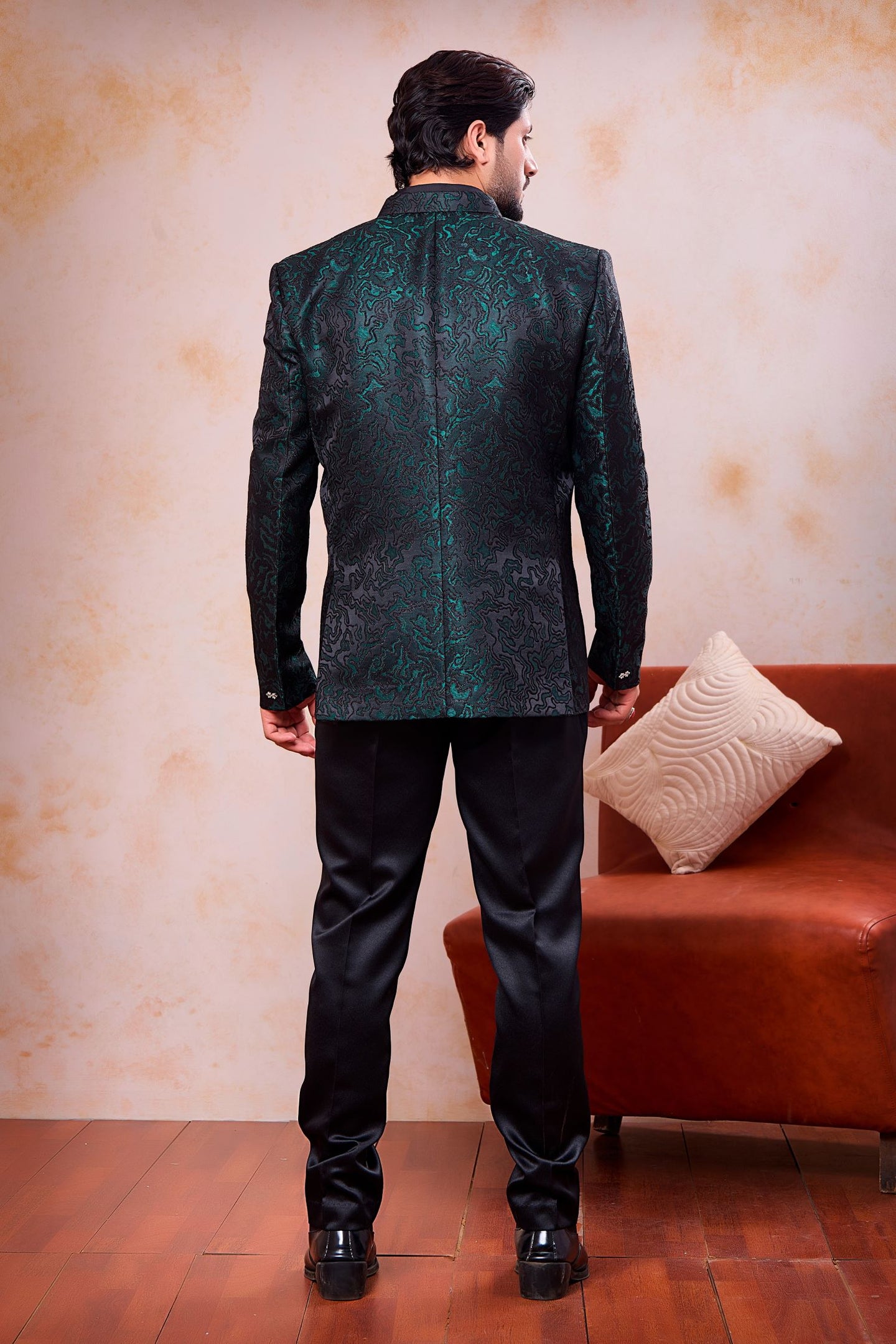 Rama Jacquard 3 Piece Jodhpuri, Pant & Jacket For Indian & Pakistani Wedding Festival - Woven Work