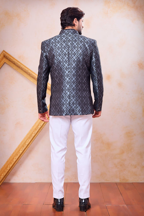 Steel Grey Jacquard Jodhpuri Pant and Jacket for India Traditional Clothing Male