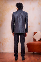 Grey Jacquard Woven Mens Indian Wedding Attire 3 Piece Jodhpuri Set