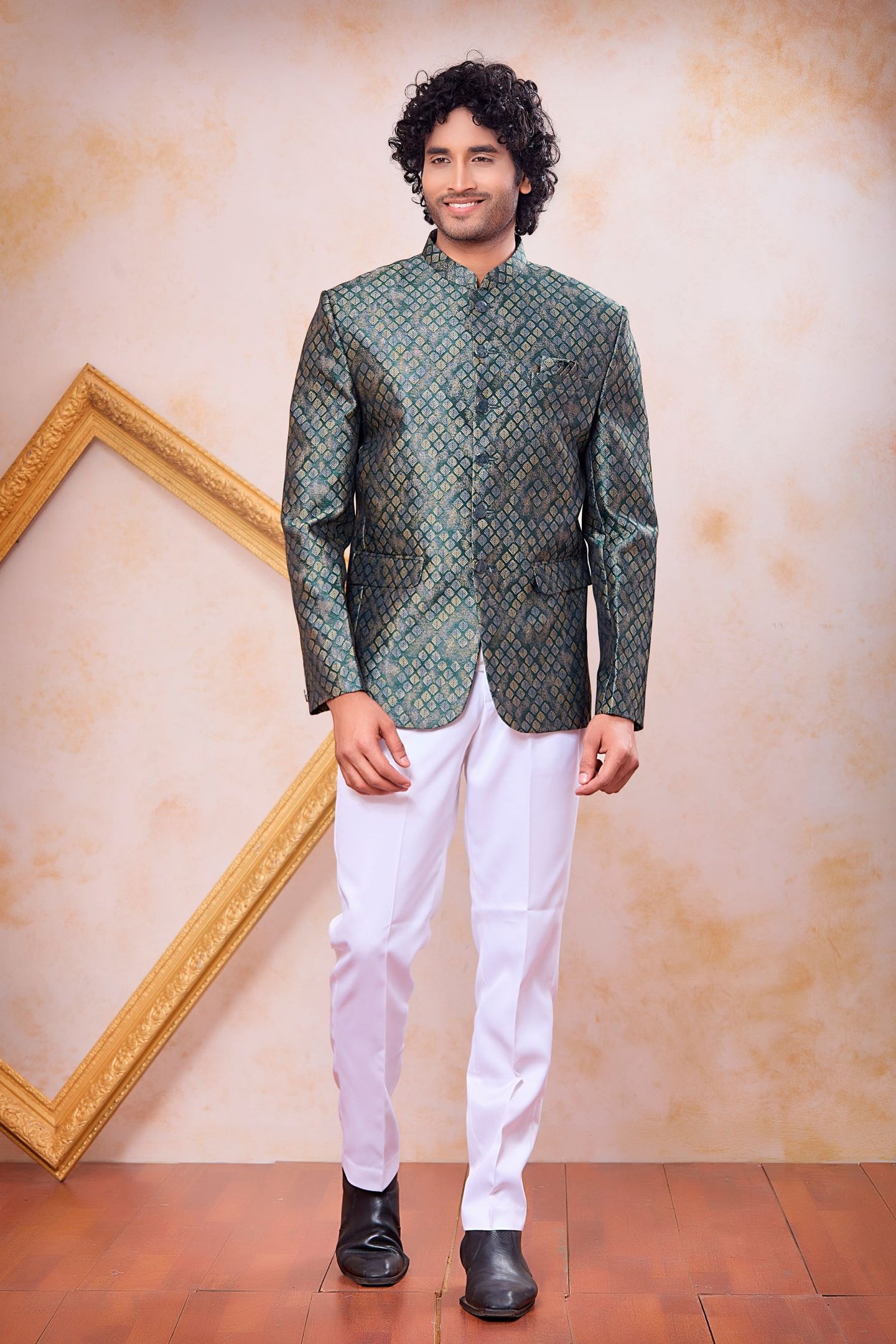 Rama Green Jacquard Jodhpuri and Pant for India Traditional Clothing Men