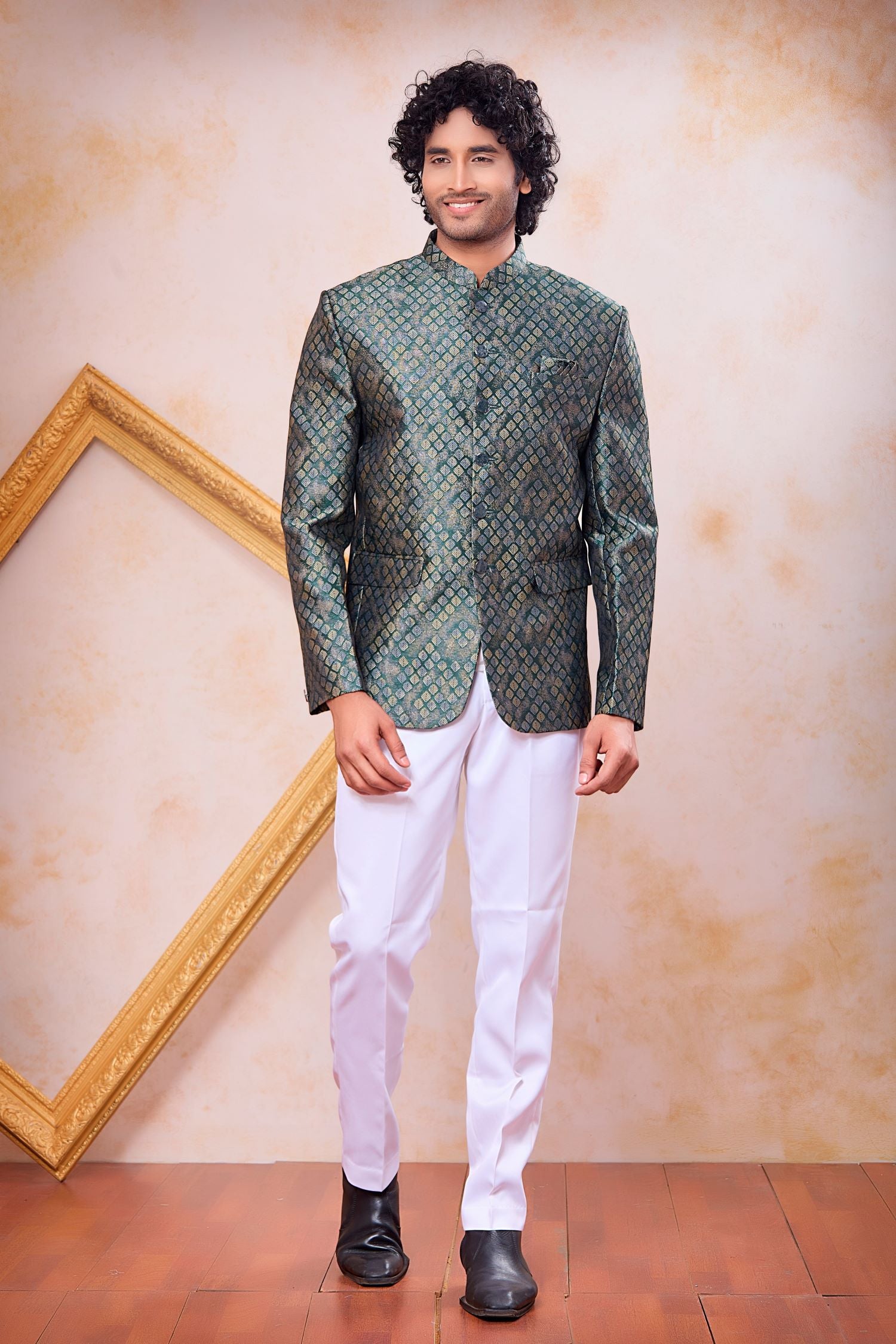 Rama Green Jacquard Jodhpuri and Pant for India Traditional Clothing Men