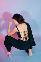 Green Georgette Co-ords Set For Indian Festivals & Weddings - Thread Embroidery Work, Sequence Embroidery Work