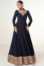 Navy Blue Georgette Indian Bridesmaid Gown for Sangeet - Embroidery Work