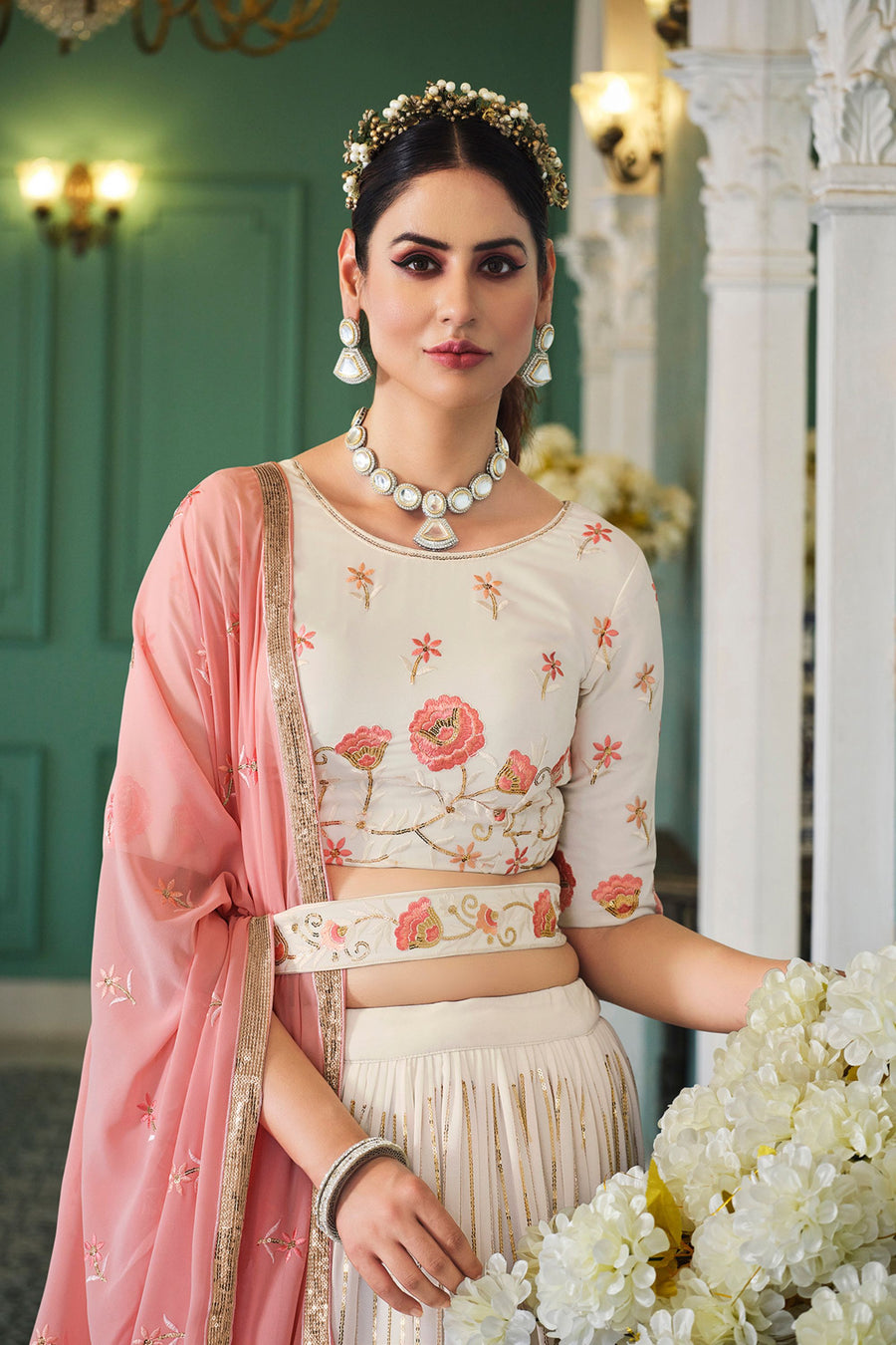 Purple Georgette Lehenga Choli Set For Indian Festivals & Weddings - Thread & Sequence Embroidery Work,